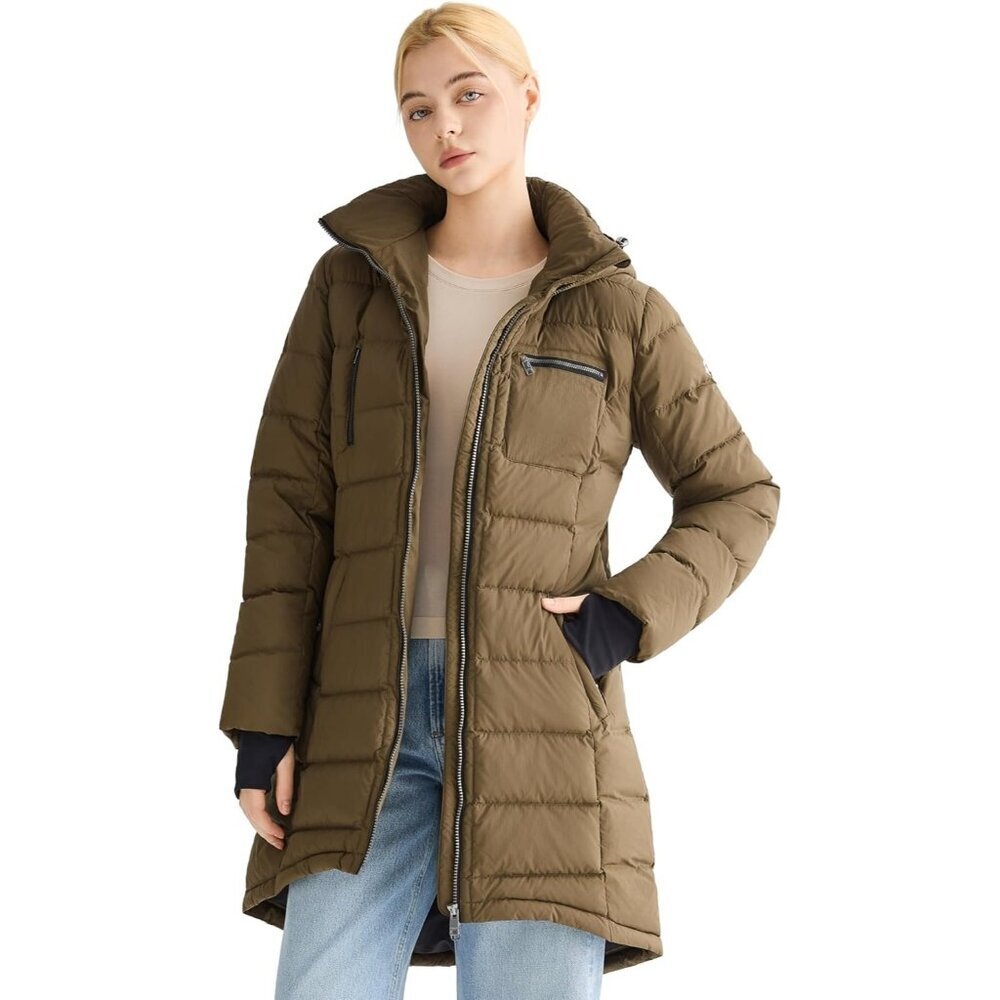 Women's Down Hooded Puffer Quilted Jacket Coat Dark Coffee Winter Warm Outerwear